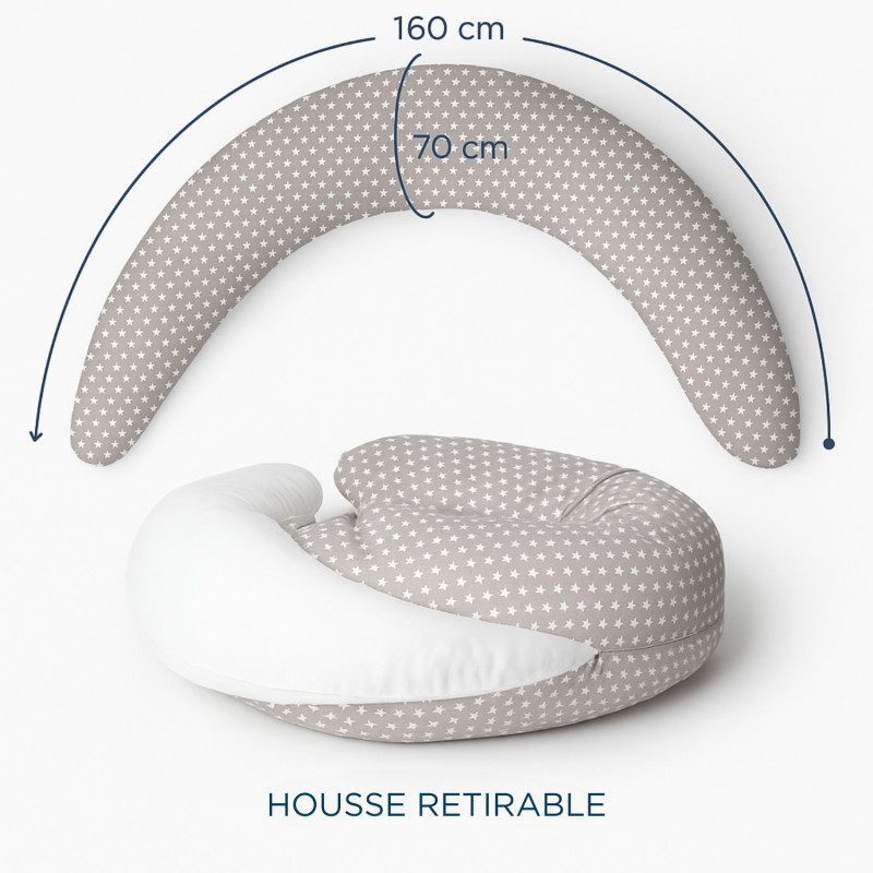 Coussin De Maternité Et D'Allaitement Tinéo Éponge Gris/Étoiles – 2 En 1 Confort Ultime