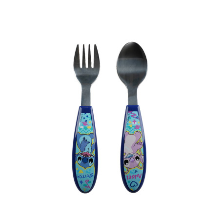 SET DE 2 COUVERTS FOURCHETTE + CUILLERE INOX LILO  et  STITCH