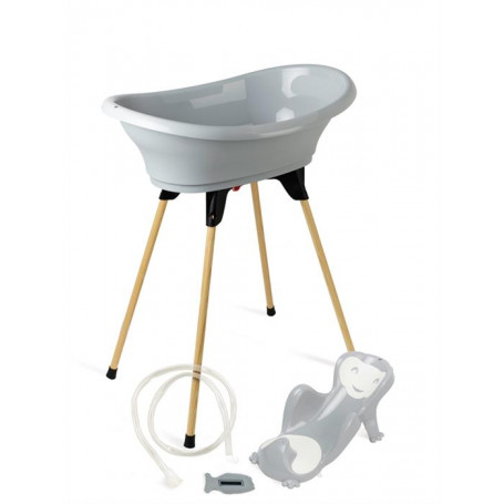  THERMOBABY - VASCO 5 in 1 Baby Bath Set - Wooden Foot, Drain  Hose, Bath Lounger Thermometer - Charme Grey - Foldable & Stable - Made in  France : Baby