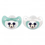 LOT DE 2 SUCETTES SILICONE ORTHODONTIQUE AVEC CLIP PROTECTION +6MOIS MICKEY COOL