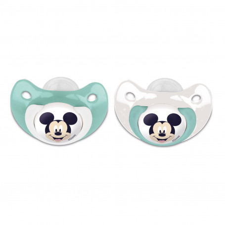 LOT DE 2 SUCETTES SILICONE ORTHODONTIQUES 0-6MOIS MICKEY